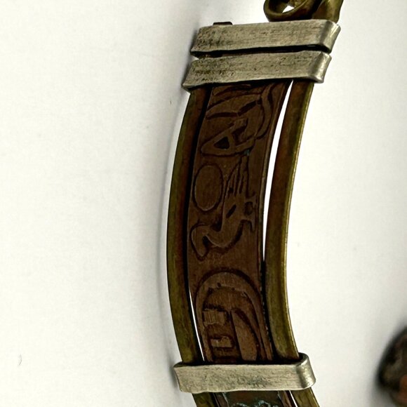 Vintage Egyptian Revival Jasper Stone Bracelet Brass Mixed Metal 6.75 in - Picture 14 of 16